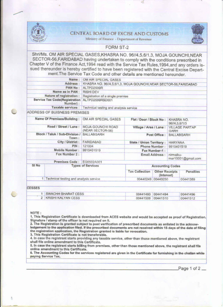 SERVICE TAX RC - om air special gases