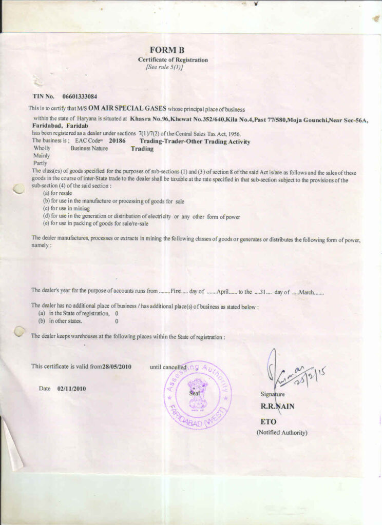 TIN VAT 11 - om air special gases